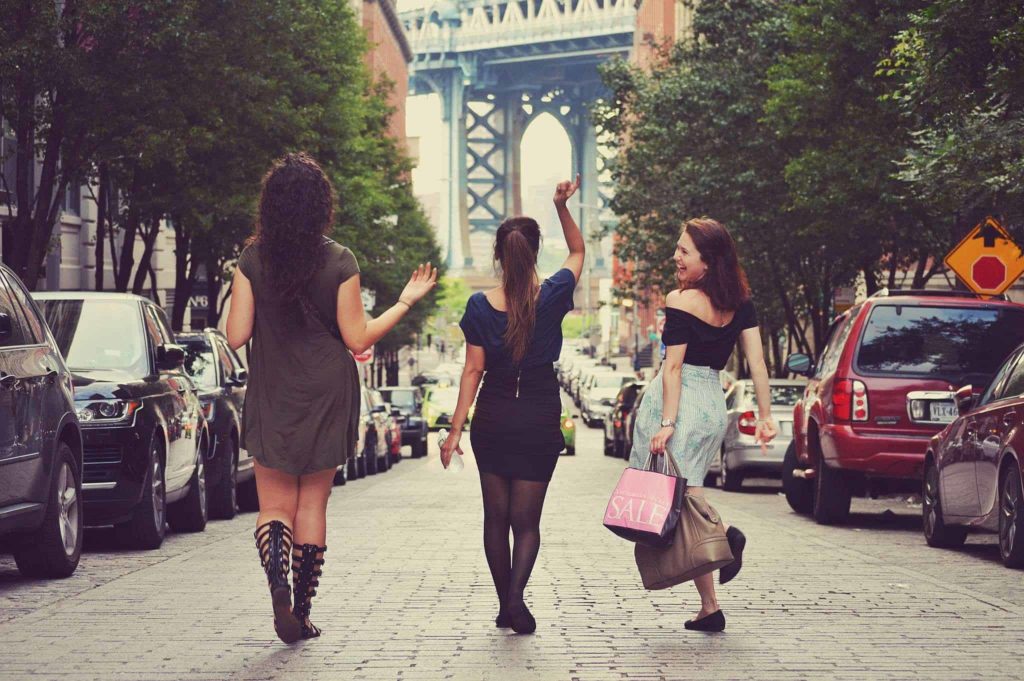 three women in city